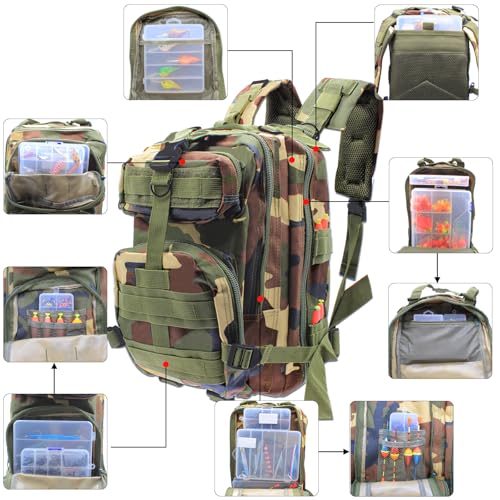 Lightweight Fishing Tackle Backpack Professional Water-Resistant All-in-One Rod Holder & Gear Storage - color: Camouflage Color