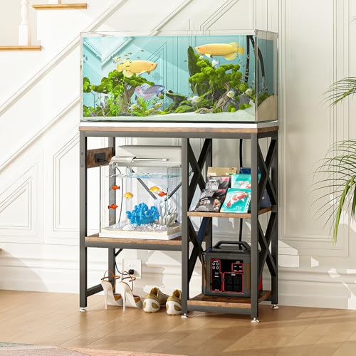 20-29-37 Gallon Fish Tank Stand with Power Outlet,Adjustable 3-Tier Aquarium Stand,400lbs Heavy Duty Terrarium Stand,Breeder Reptile Tank Stand Suitable for Home Office,30.7”×13.8”×30.5”,Rustic Brown - color: Rustic Brown, size: 20-29-37gallon