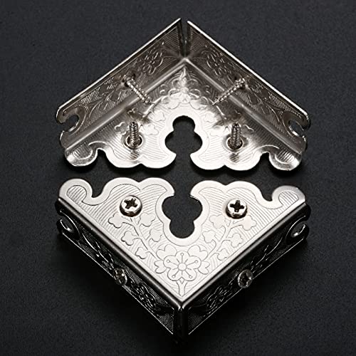 dophee 4Pcs Decorative Corner Protectors, Retro Style Edge Safety Guards Covers for Picture Frame Album Jewelry Box Gift Box Wooden Case Chest Tables Cabinet Furniture, 1.34"x1.34"-Silver - color: Silver
