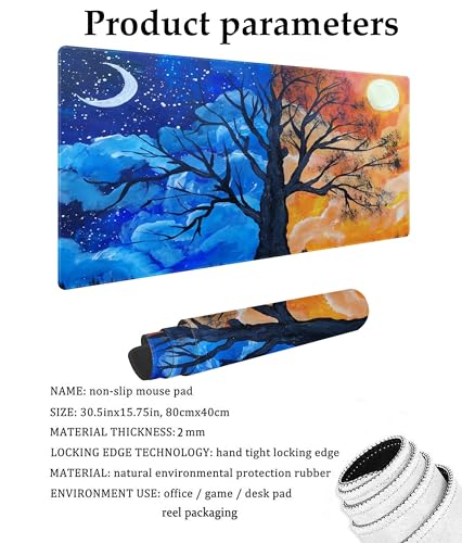 Hand Painted Landscape Trees Customized Large Extended Gaming Mouse Pad with Stitched Edges and Non-Slip Rubber Base,Suitable for Office and Home Use,31.5x15.7 Inches - color: Hand Painted Landscape Trees