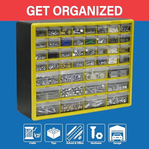 Akro-Mils 44-Drawer Plastic Drawer Storage Cabinet for Garage Organization, Bead Organizer, Building Bricks Storage, Teacher Toolbox, Makeup Organizer, 20" W x 6" D x 16" H, 10144 Yellow - color: Yellow, size: 44 Drawer, style: 1 Pack