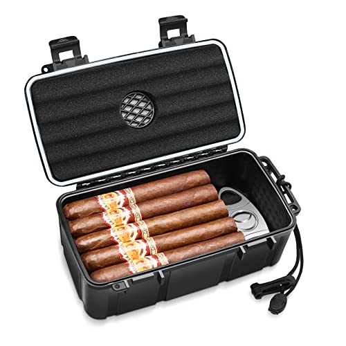 Flauno Travel Cigar Humidor - Portable Cigar Case with Cigar Cutter & Humidifier, Holds up to 15 Cigars, Waterproof, Crushproof, Airtight Seal, Durable - size: Holds up to 15 Cigars