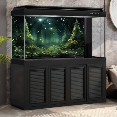 Fantasy Forest Aquarium Background Foggy Mystical Dark Forests Fish Tank Background Scenic Tranquil Stars Enchanted Forest Terrarium Backgrounds Fairy Tale Forests Reptile Tank Backgrounds 24x12in - color: Black_Green, size: 24(W)x12(H)in