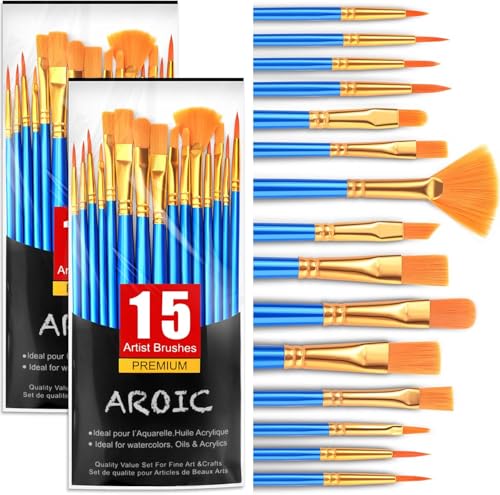 AROIC Acrylic Paint Brush Set, 30 pcs Nylon Hair Paint Brushes for All Purpose Oil Watercolor Face Body Rock Painting Artist, Small Paint Brush Kits for Kids Adult Drawing - color: Blue, size: 30pcs-2