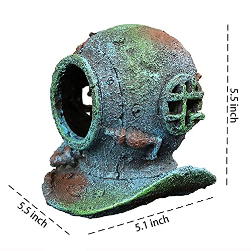 SLOCME Aquarium Sunken Submarine Helmet Decorations - Realistic Vintage Noah's Ark Shipwreck Fish Tank Decorations, Durable Resin Fish Tank Ship Accessories