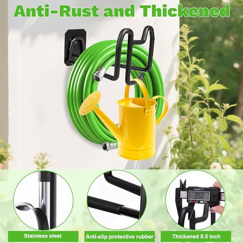 2pcs Hose Holders for Outside - Upgraded Garden Hose Holder with Hook, Metal Garden Hose Hanger Wall Mount Heavy Duty Hose Hangers for Outside for Yard Lawn Storage - color: 2pc Black