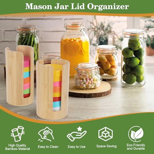 2 PCS Mason Jar Lid Organizer Vertical Mason Jar Lid Storage Bamboo Tumbler Lid Holder Cup Lid Organizer Suitable for Mason Lids/Canning Lids/Bamboo Lids Mason Jar Accessories (Wide+Regular) - size: Wide+Regular