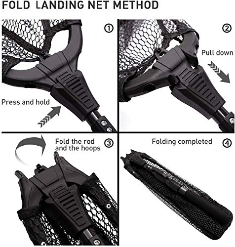 SAN LIKE Fishing Net Fish Landing Net Collapsible Fish Net with Anti-Slip Telescoping Rubber Pole Handle for Kids Adults in Saltwater Freshwater Multi-Size Extending to 37/42/43/51/69/71/89/98inch - color: Black Fiberglass pole,length 30.7" to 43.3"