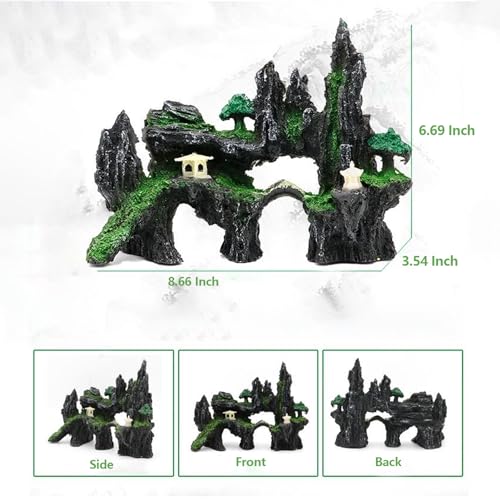 Resin Aquarium Mountain Ornament | Realistic Rock Cave Fish Tank Decorations, Neutral Hideaway for Betta, Guppies & Small Fish, Freshwater & Saltwater Safe