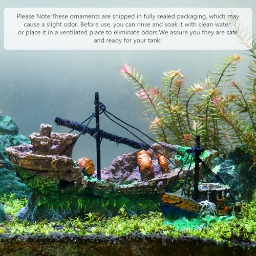 Big Ship Aquarium Decoration Resin - Large Weathered Sunken Shipwreck with Small Hole,Centerpiece for Fish Tank - Approx. 10" L x 4.5" W x 5.3" H(Big Ship) - color: Big Ship