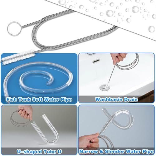 Ixiaoyoo Cleaning Brushes Set, 10 Pieces 8 Inch Nylon Tube Brush + 60 Inch Flexible Long Drain Brush, Hose Pipe Brush, Suitable for Home Kitchen, Bathroom, Fish Tank, Water Pump Accessories (White) - color: White Cleaning Brush Set
