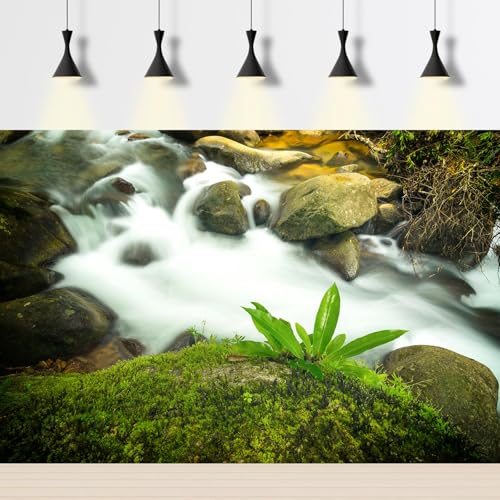 Stream Aquarium Background Rock River Green Grass Fish Tank Background Green Meadow Waterfall Big Rocks Reptile Tank Background Natural Streams Landscape Reptile Enclosure Backgrounds 24x12in - color: Warm Green, size: 24(W)x12(H)inches/ 60(W)*30cm(H)