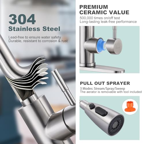 Kitchen Faucet and Water Filter Faucet Combo, WOWOW Stainless Steel Kitchen Sink Faucet with Drinking Water Faucet for Reverse Osmosis or Water Filtration System, Brushed Nickel - color: A: Brushed Nickel, style: Kitchen Faucet & Filter Faucet