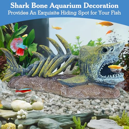 kathson Fish Tank Decorations Resin Shark Skeleton Aquarium Decor Reptile Tank Accessories Ornament Fish Bone Hideout for Shrimp Lizards Geckos Spiders - style: Shark Skeleton