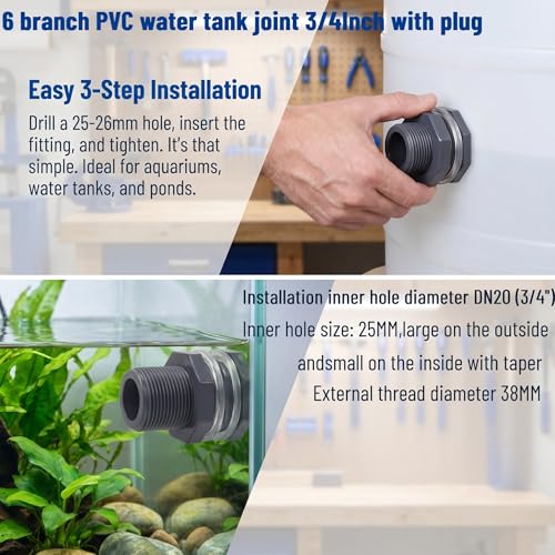 8 Pcs 3/4 Inch Bulkhead Fitting Gasket Bulkhead Water Connector Double Threaded PVC Bulkhead Adapter with Plugs for Rain Barrels,Aquariums,Water Tanks,Tubs,Pools