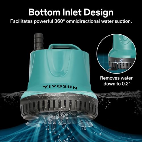 VIVOSUN 260GPH 20W Submersible Water Pump for Fish Tank, Pond, Aquarium, Hydroponic Systems with 6ft Power Cord and 3 Outlet Adapters, Blue - style: 20W; 260GPH