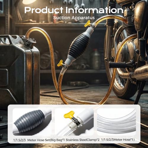 Multifunctional Liquid Siphon Pump, Manual Hand Pump for Gasoline Diesel Water, Double Stop Valve Leak-Free Transfer, Oil Extractor with Hose for Car Motorcycle Boat (3.3-Feet Hose)