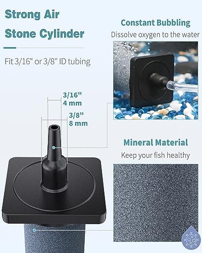 Pawfly Aquarium Air Stone for Air Pump 5 Inch Fish Tank Air Stone Bubbler Cylindrical Bubble Release Tool Oxygen Diffuser for Fish Tanks Buckets Small Ponds and DWC Systems, 2 Pack