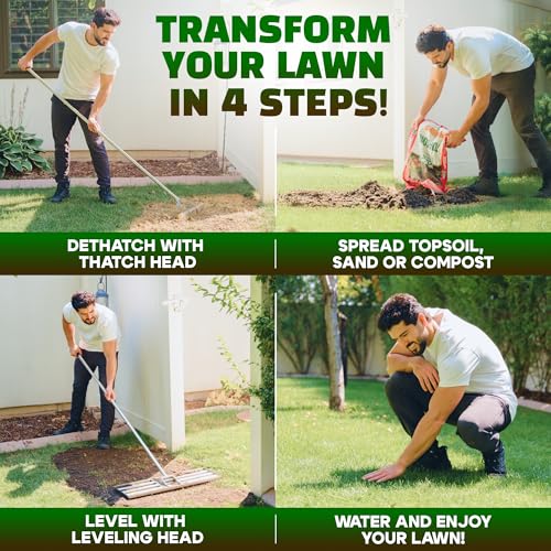 Oris Garden® Lawn Leveling Rake 30 inch - Ground Leveler for Yard, Sand, Soil, Grass - Dirt Leveling Tool, Heavy Duty Stainless Steel rakes for Golf, Grading, Gravel (30" Leveling + Thatch Rake) - style: 30" Leveling + Thatch Rake