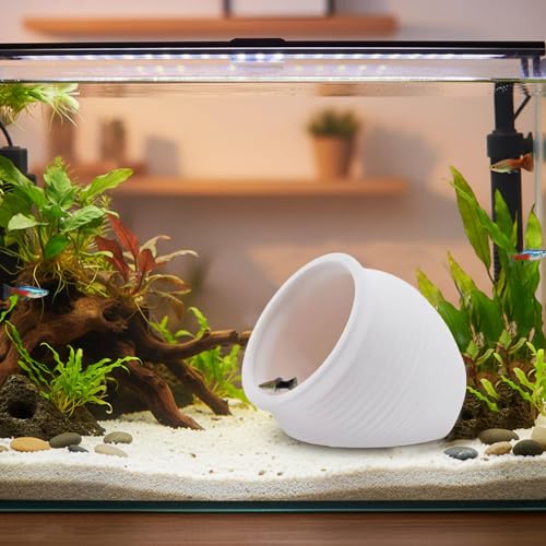 RUIAN Ceramic Jar Aquarium Decorations Fish Tank Hideout Cave Cute Pot Aquarium Accessories Decor Ornaments for Cichlid, Small Fish, Betta Fish Hideout and House (White) - color: Cute Pot (white)