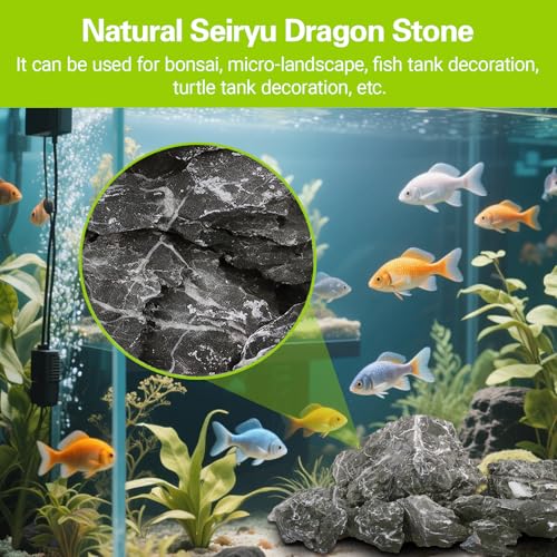 HAELFMRI Seiryu Rocks 11lb Dragon Stone for Aquarium, Natural Rocks for Fish Tank Landscaping, Decorative Hardscape Stones for Freshwater Prawn, Reptile Terrariums and Amphibian Enclosures (3-7 Inch)