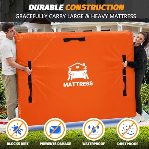 Mattress Bags for Moving, BETU Mattress Protector Waterproof Mattress Cover Queen Size Storage Bags with 8 Heavy-Duty Handles and Zipper for Bed Extra Thick Large Reusable (82"x62"x15" Orange) - color: Orange, size: Queen 1 Pack (82"x 62"x15")