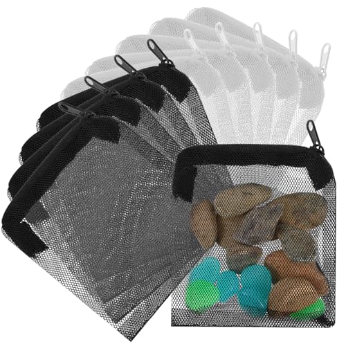 10PCS Aquarium Filter Media Bags, Fish Tank Media Mesh Filter Bags, Reusable Mesh Filters Bag for Activated Carbon, Filter-Stones and Ceramic Rings, Mesh-Net Filters Bag with Zipper (Black, White)