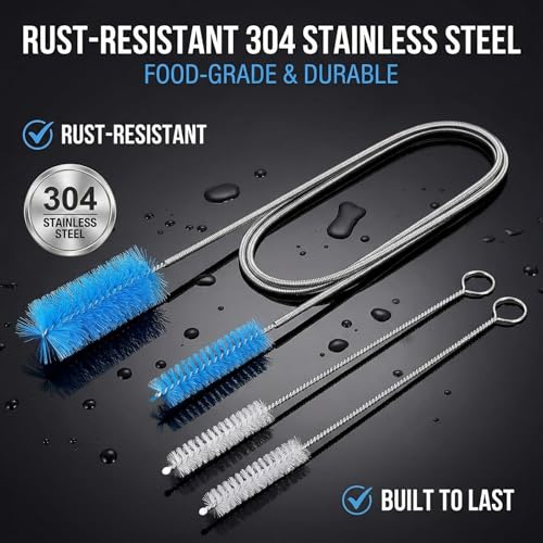 3-Piece Tube Cleaning Brush Kit, 59" Double-Ended Flexible Aquarium Filter Hose Brush with 2 x 8 Straw Cleaner Brushes, 304 Stainless Steel & Nylon Pipe Cleaner for Fish Tank, Kitchen & Home Brewing
