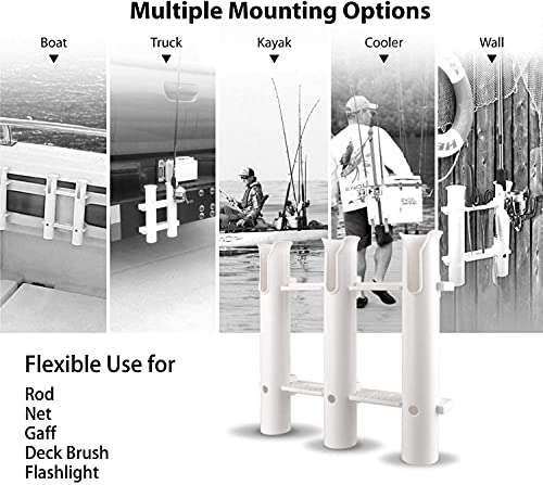 ISURE MARINE Fishing Rod Holder Bracket Wall Mounted Boat Side Mount Tool Holder Tube Links with Screws 2/3/4/6 Pole Tube (White/Black) - color: 3-Link White