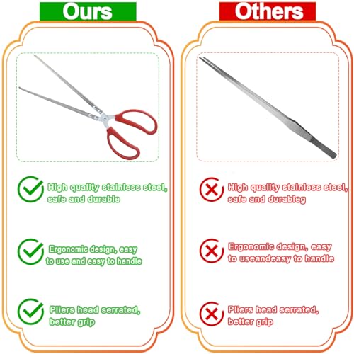 15 Inch Reptile Feeding Tongs, Extra Long Large Snake Feeding Tweezers, Curved or Straight Design Heavy Duty Stainless Steel Feeding Tongs for Ball Python Accessories Aquascape Maintenance