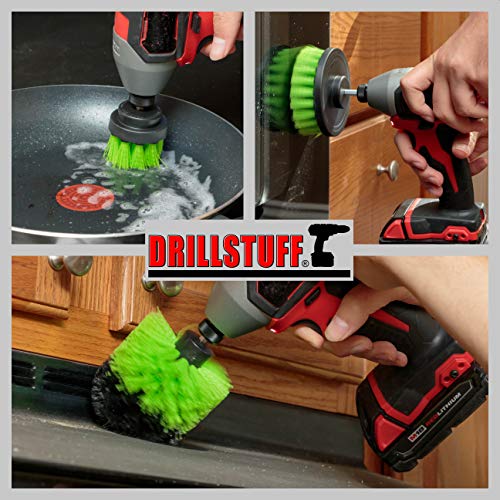 Kitchen Cleaning Supplies - Drill Brush Set with Extension - Counter Scrubbing Brushes, Stove Cleaning Tools - Oven Spot Cleaning Tool - Home Sink Scrubbing Brush Set - Cast Iron Pot Cleaning Brushes - color: Lime Green