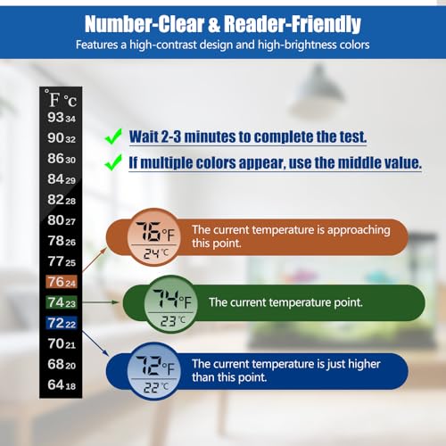 Adhesive Fish Tank Thermometer Strip Aquarium Thermometer Sticker Display 64-93 ℉ (18-34 ℃) Brewing Thermometer Test Strip 6 PCS - size: 5.12" x 0.71"
