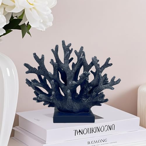 5.8" H Dark Blue Coral Decor - Resin Coral Statue, Nautical Decor for Home, Bedroom, Bathroom, Living Room, Ocean Themed Cabinet Shelf Tabletop Decoration - color: Dark Blue, size: 5.83"H