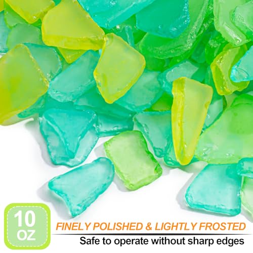 Keedolla Sea Glass for Crafts - 10 OZ Flat Frosted Seaglass Pieces Crushed for DIY Art Crafts, Vase Filler, Beach Weddings, Aquarium and Home Decor (Green, Yellow, Blue) - color: Green, Yellow, Blue, size: 10 OZ / 0.63 LB