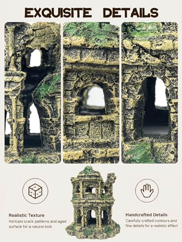 Fish Tank Decor - Antique Roman Column Ruin Decor for Aquarium, Hideout with European Castle Texture for Betta, Guppy, Shrimp - Safe Aquatic Decoration, Fish Hiding House（Cylinder） - color: Medium Colosseum Décor