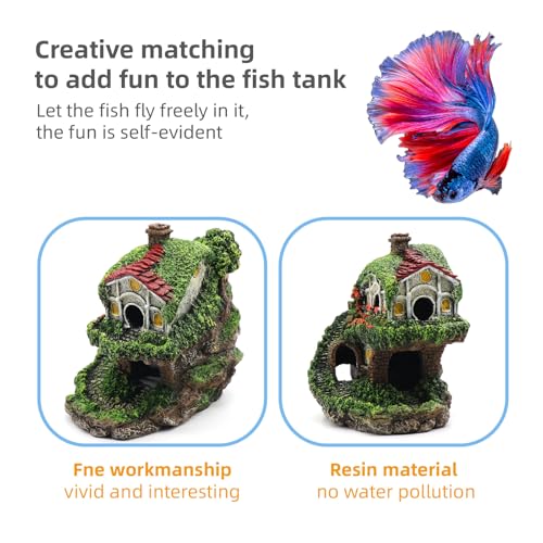 relaqcc Aquarium Decor Hideaway Cave, Betta Fish Tank House Accessories for Amphibians, Goldfish, Shrimp, Conch - style: Type-B