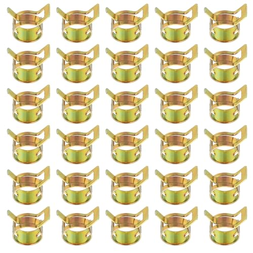 PATIKIL Spring Band Hose Pipe Clamps for 12-13.6 mm OD Hose, 30 Pack Silicone Vacuum Constant Tension Band Clips for Fuel Line Silicone Air Hose Tube Water Pipe, Gold - size: 12-13.6 mm