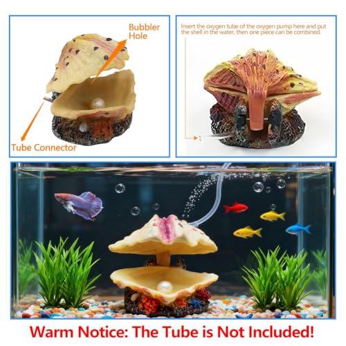 Abnaok Aquarium Shell Decoration, Tropical Clam Live-Action Ornament, for Fish Tank Aerating, Aquarium Oxygenated - Shell Pearl Air Stone Bubble Decoration - color: Beige