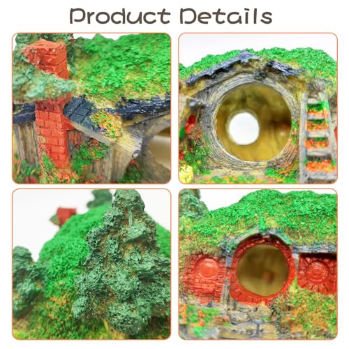 Tfwadmx Fish Tank Hobbit Decorations,Resin Small Fish Cave Hideout House,Aquarium Decor Hide Hole Shelter Castle Hut Ornaments Mini Garden Decorating Accessories - color: Green-6.9 X 4.7 X 3.9 Inches