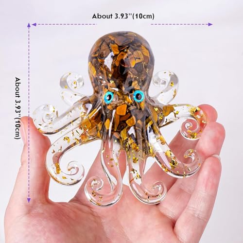 Natural Crystal Tiger's Eye Gravel Octopus Resin Marine Animals Fish Tank Decorative Ornaments Statue Healing Crystal Home Decor Ladies Gift 3.93" - color: Tiger'seye
