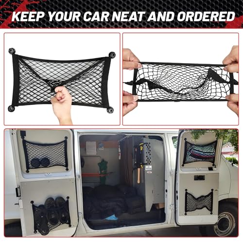 RED WOLF 2 Pcs Small Cargo Net Pocket Elastic Mesh Netting Car Mesh Pouch for Trunk RV Boats Home Cargo Storage with Screws and Hooks (17.7'' x 9.8'') - size: 17.7'' x 9.8''