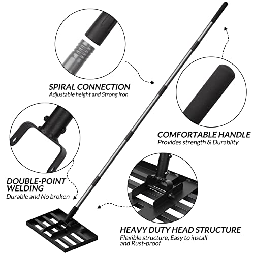 Walensee Lawn Leveling Rake, 17"x10" Heavy Duty Lawn Leveler Tool with 6.5FT Steel Handle, Levelawn Landscape Rake for Topdressing, Soil, Sand, Dirt, Small Yard, Garden, Golf Course