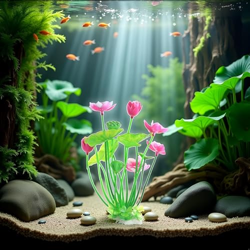 Pink Artificial Water Plants, Artificial Lotus Fish Tank Ornament Aquarium Aquatics Grass Flower Simulation Wedding Favors Plastic Plastic Plants for Party Fish and Aquatic Pets Aquarium Décor
