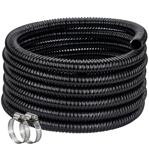 Pond Hose ID 2” × 50ft Black Corrugated Flexible Reinforced PVC Hose Vinyl Tubing for Pond Pump Fountain Garden Waterfall, Non-toxic & Kinkproof, with 2 clamps - size: 2 Inch, style: 50 Feet