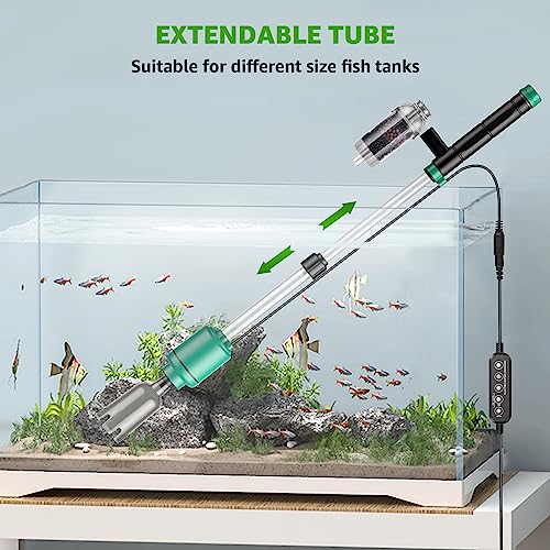 Electric Aquarium Vacuum Gravel Cleaner: 24W Fish Tank Vacuum Gravel Cleaner with Strong Suction for Automatic Water Change Algae Remover Sand Wash Water Shower and Water Circulation, Timed Off - color: Green