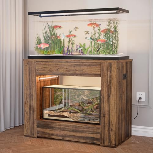 36" Aquarium Stand for 29/30 Gallon Tank, Fish Tank Stand for 40 Breeder 50 Gallon Aquarium, Reptile Terrarium Stand with Power Outlet, LED Light, Storage Drawer, Farmhouse Rustic Brown - color: Rustic Brown, size: For 36"X18"