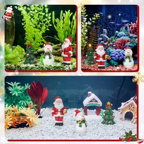 Christmas Aquarium Decorations 3PCS Resin Christmas Fish Tank Decorations Include Aquarium Christmas Tree & Snowman Christmas Figurines & Santa Claus for Christmas Fish Tank Supplies Table Decor