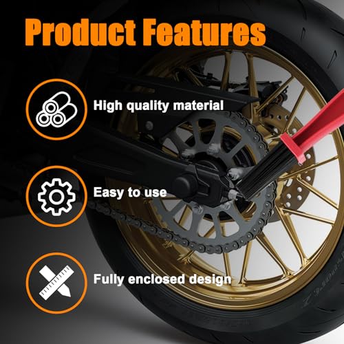 Ziciner Motorcycle Chain Brush, Bike Chain Cleaning Brush with Double-Ended Brushes, Durable Motor and Bicycle Chain Gears Maintenance Cleaning tool, Motorcycle Accessories (Red) - color: Red