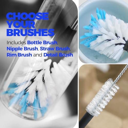 Holikme Bottle Brush Cleaner Set, 14" Long Handle Stainless Steel Bottle Cleaner Brush, 3 Straw Cleaner Brush, Bottle Cleaning Brush for Water Bottle, Cups, Abrasive Flat End Brushes, Straws White - color: White