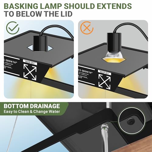 GOZILLA Turtle Tank Kit(Tank+Lamp+Filter), Upgrade PC Turtle Tank Starter Kit with Adjustable Lamp & Filter, Reptile Hideout Habitat with Lid for Small Reptiles.(19.68× 9.52× 9.44''/Large-Black-Kit) - color: Large-Hideout-KIT